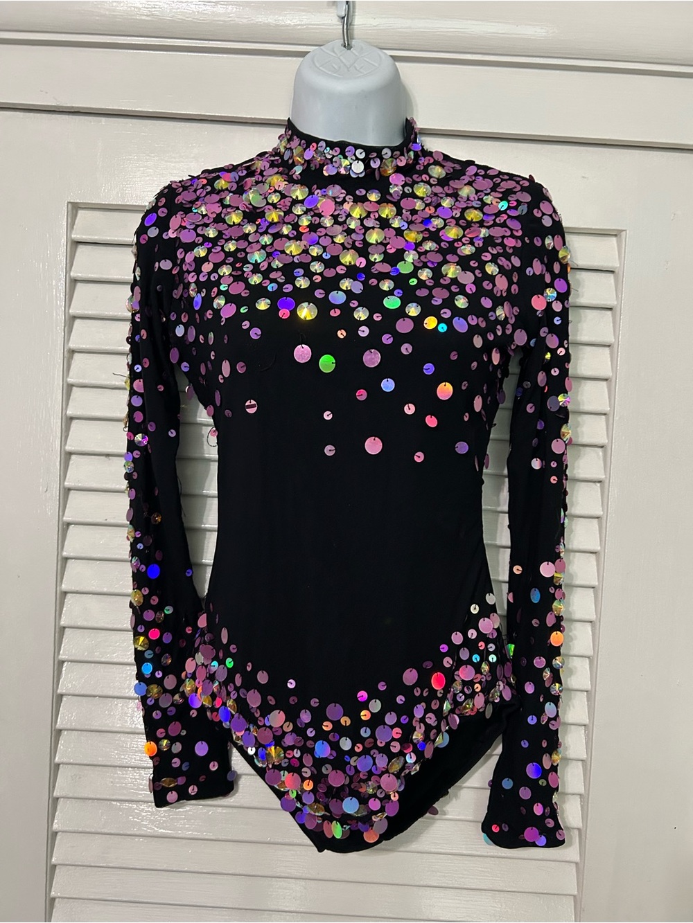 Glamour Black Sequin-Embellished Long Sleeve Bodysuit